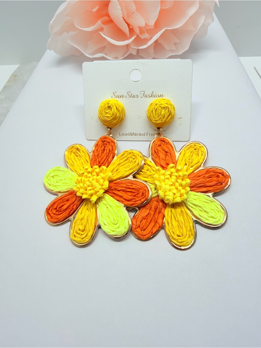 Yellow & Orange Floral Drop Earrings